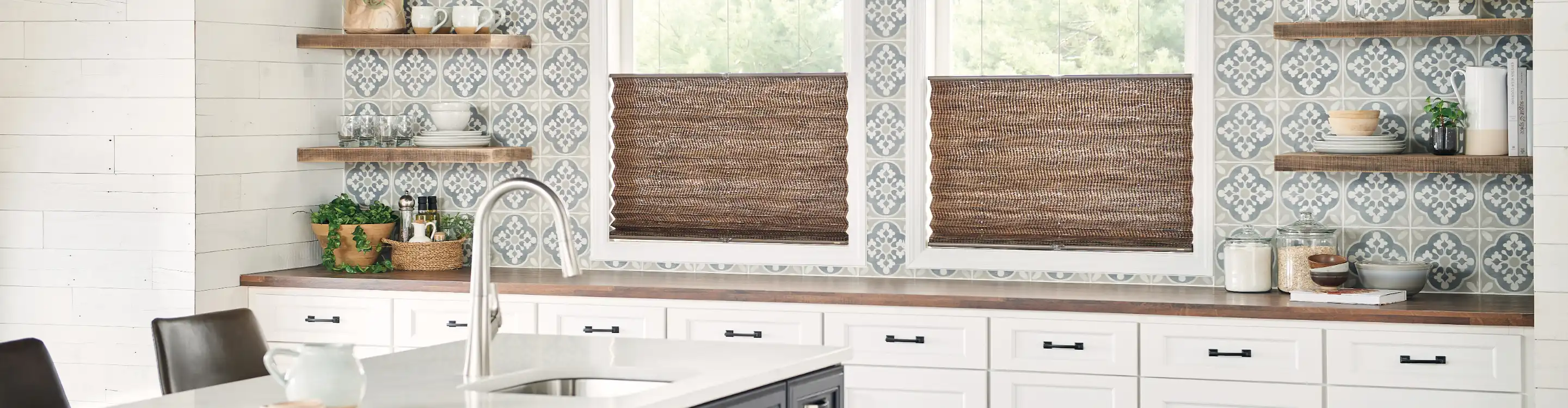 Wood look kitchen blinds. 